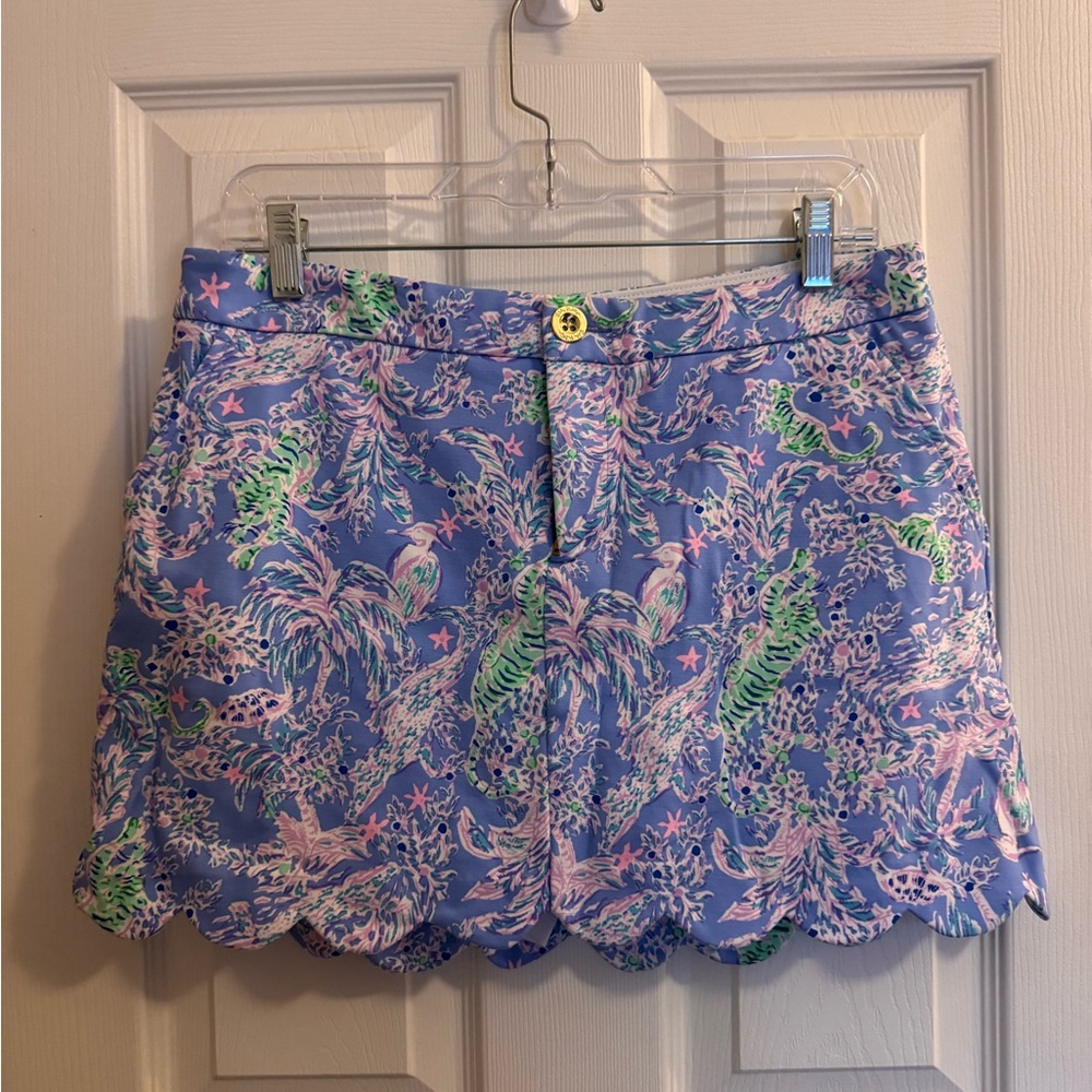 Lilly Pulitzer Blue Pink Green Scalloped Hem Skort